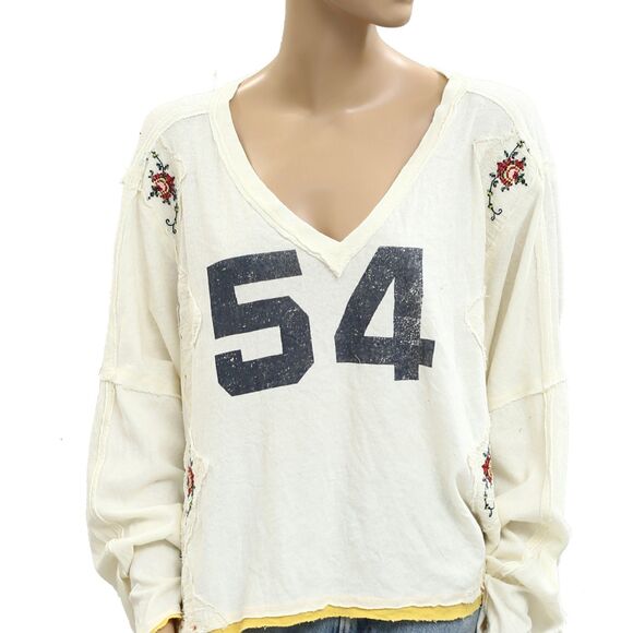 Free People We The Free Allie Blouse Tee Top Floral Number Graphic M NWT 283680 - Picture 6 of 9